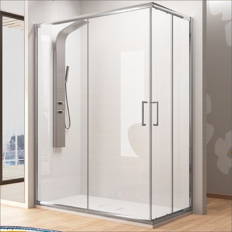 Eckdusche mit 2 Schiebetüren BELLA - Glas 6mm / Länge 140 cm Breite 90 cm (1/3)