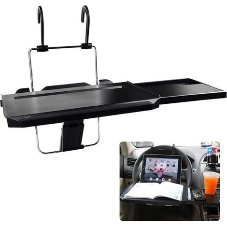 Table de voiture pliable - Table de siège - Table pour volant/siège - Table repas de voiture - Table repas multifonctionnelle pour voiture - Table pour ordinateur portable de voiture - ABS - Noir (1/5)