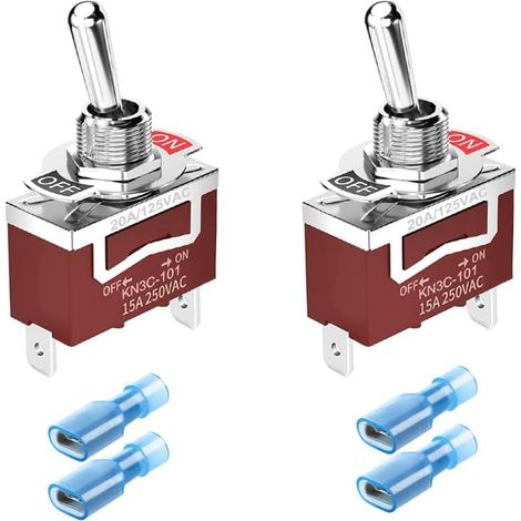 2pcs Interrupteur à Bascule 12VDC 15A/24VDC 10A/125VAC 15A/250VAC 10A Marche/Arrêt 2 Broches 2 Positions SPST Interrupteur à Bascule de Voiture avec Connecteurs de Fil (1/4)