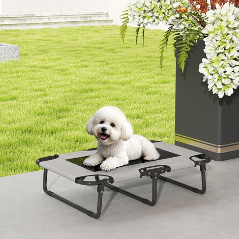 Lit surélevé pliable pour chien, chaise longue d'extérieur pour chien avec design en maille, tissu Oxford gris clair, 75 x 51 x 18 cm (1/5)