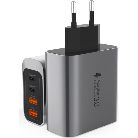 EU Chargeur Rapide 55W 4 Ports avec Câble Type-C 60W, PD20W USB-A 3.1A, Prise EU pour iPhone et Téléphones Mobiles (1/4)