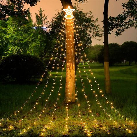 350 LED Guirlande Lumineuse Sapin de Noel Avec Etoile, Guirlandes Lumineuses à Led, Guirlandes Lumineuses Led Chaudes Pour Chambre à Coucher, Fête, Mariage Warm/Solar + Remote Control (1/5)