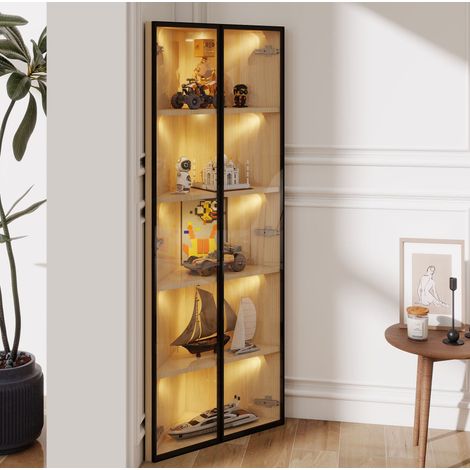 Vitrine 62/35/160 cm in Eichenoptik mit LED und gehärtetem Glas (1/5)