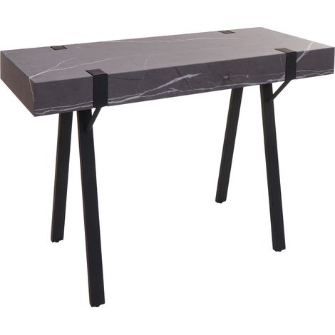Scrivania consolle tavolo HHG-743 75x100x40cm ferro verniciato MDF effetto marmo grigio