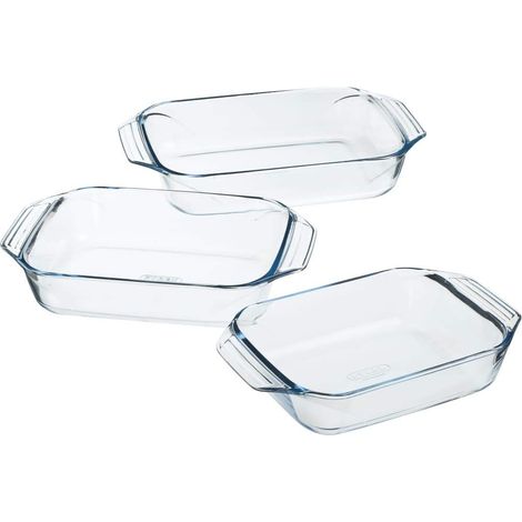 Pyrex Set 3 Rechteckige Auflaufformen aus Borosilikatglas 2,2  3,1  4 L
