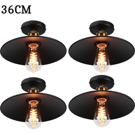 4x Ceiling Lighting Fitting Vintage, Ø36cm Metal Ceiling Lamp, Industrial Chandelier with Lampshade for Living Room Hallway (Black) (1/5)