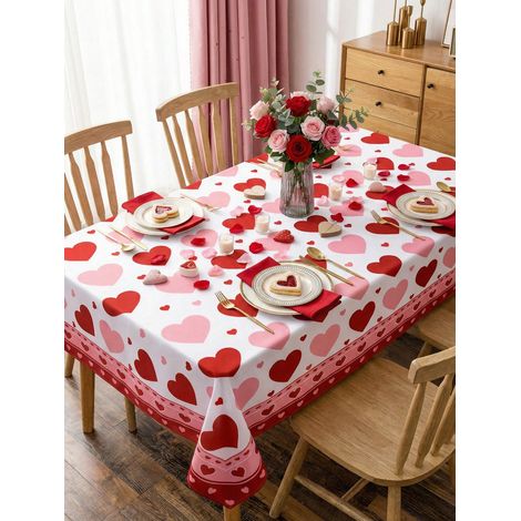 Nappe de la Saint-Valentin avec motif de cœurs roses et rouges, nappe rectangulaire en polyester pour la décoration de cuisine et salle à manger à domicile, fêtes de vacances 150x150cm. (1/5)