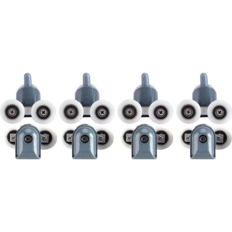 Lot de 8 roulettes doubles réglables pour porte de douche et salle de bain (4 roulettes, couvercles de vis supérieurs et inférieurs) (roue double) (1/5)