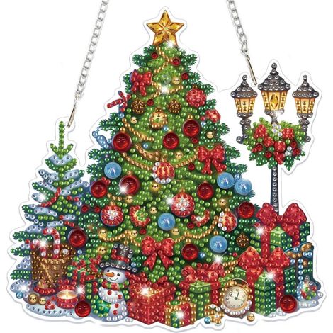 5D Diamant Malerei Anhänger Weihnachtsbaum Fensterbild Bastelset mit Kette