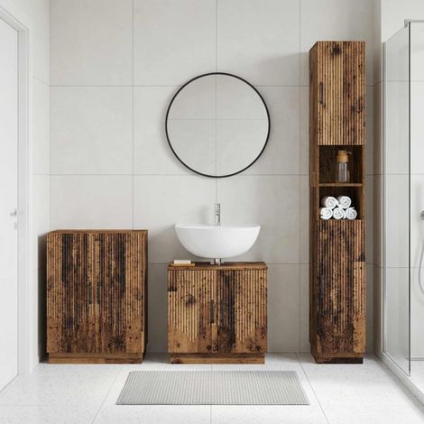vidaXL 3 Piece Bathroom Cabinet Set HOORN Old Wood Engineered Wood (1/5)