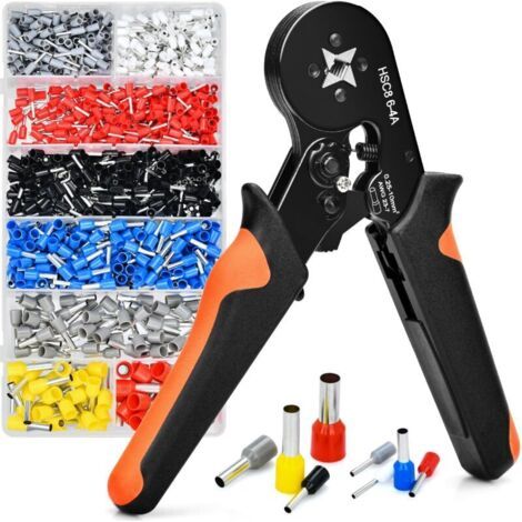 Pince à sertir à cliquet 0,25-10 mm², pince à cosses de câble avec 1200 cosses électriques, auto-réglable pour soudage électrique (1/4)