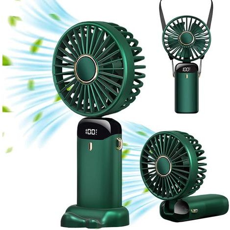 [NIE BENUTZT]Generischer weißer wiederaufladbarer tragbarer USB-Ventilator, Mini-Hand-Tischventilator, 5 Geschwindigkeiten mit Sockel, LED-Anzeige, leise, faltbar, 800 mAh, (Grün) (1/5)
