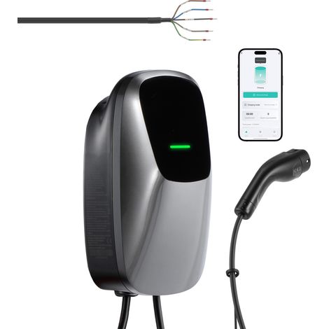 Mophorn Borne de recharge pour véhicule électrique 22 kW, chargeur triphasé Type 2 adapté aux voitures électriques, usage domestique 400V AC 32A, avec contrôle via app, indicateur LED, câble de 7,5m (1/5)
