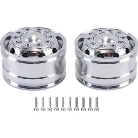 Lot de 2 moyeux de roue avant en métal pour essieu 1:14, tracteurs télécommandés, camions, remorques, pièces de voiture télécommandées, adaptées pour pneus de 28 mm de large (1/5)
