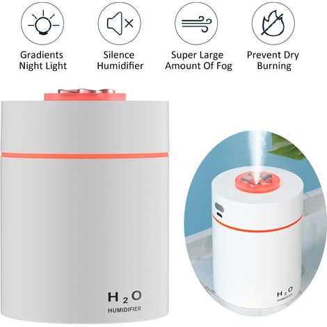 Mini-Luftbefeuchter mit Nebelfunktion, leise, automatische Abschaltung, USB-Anschluss, mit LED-Nachtlicht, tragbar, für Auto, Zuhause und Büro (1/5)