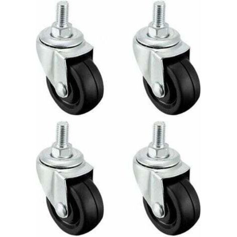 Lot de 4 roues en caoutchouc de 40 mm avec tige filetée M8.
