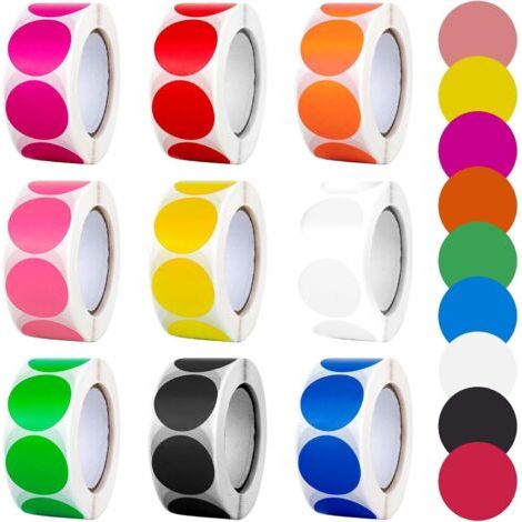 Gommettes Rondes 4500 Pièces Gommettes Autocollantes 25mm Etiquettes Pastille Autocollante, Pastilles Autocollantes pour Calendrier Scrapbooking 7 Rouleaux (500 Pièces/Rouleau) (1/5)