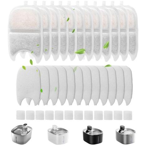 Filtres de Fontaine pour Chat Filtre, Lot de 12 Filtres à Charbon et 24 éponges de Rechange, avec Résine échangeuse d'ions et Charbon Actif pour Feelneedy YPD-C004 Fontaine à Boire pour Chat (1/5)