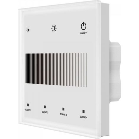 Pannello Touch DALI Bianco, Alimentatore Bus Integrato, 16VDC Max 100mA, 1 Zona 4 Scene, Touch Slider, Per Dimmer DT6, 86X86mm Per Scatola 502