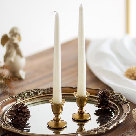 Bougeoir Vintage en Laiton - Taper Gold Candle Stick Style Victorien pour centres de Table Mariage Festif Noël décoration de cheminée ou décoration de Maison Set de 2 (1/5)