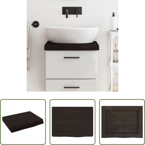 Bois de chêne massif - Comptoir de salle de bain marron foncé bois massif traité (1/5)