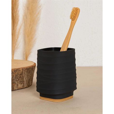 Portaspazzolino in plastica ABS e bamboo nero Alabama (1/2)