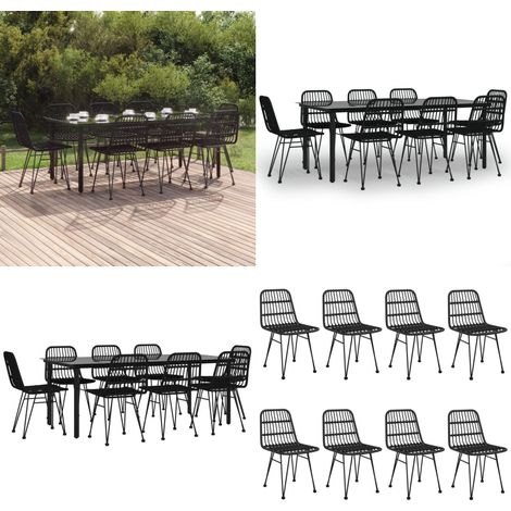 Set da Pranzo da Giardino 9 pz Nero in Polyrattan - Tavolo da pranzo da esterno - Sedie da pranzo da giardino