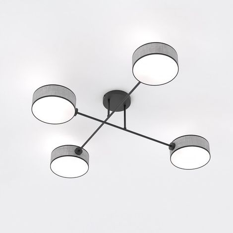 Lampada a sospensione Maga a quattro luci in metallo nero e tessuto grigio