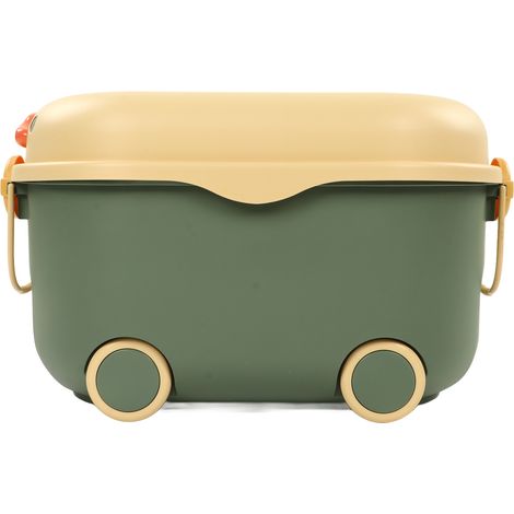 Boîte de rangement pour jouets multifonctionnelle avec couvercle en forme de canard mignon, boîte de rangement en plastique à roulettes pour enfants, verte (grande) (1/5)