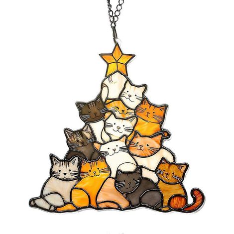 Weihnachtsbaum-Sonnenfänger mit Katzenmotiv aus Acryl, hängender Schmuck --