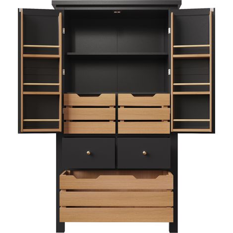 Aparador de cocina 80x40x140 cm negro con 2 puertas y 5 cajones HOMVRA (1/5)