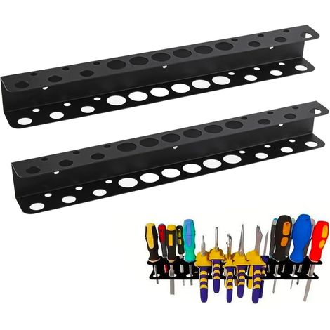 2 Pièces Support Tournevis, Métal, 18 Trous, Noir, Pour Atelier, Garage