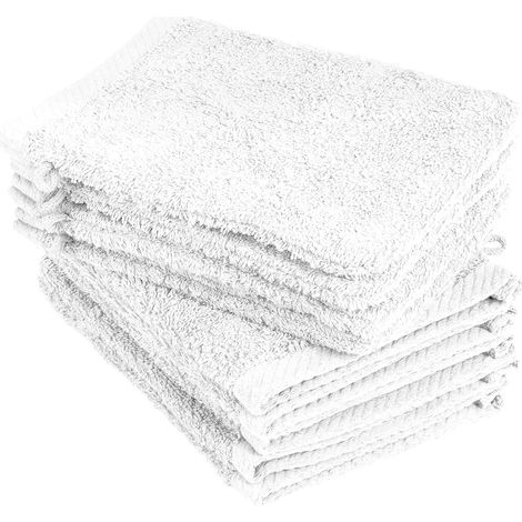 Lot de 10 gants de toilette - Taille 15 x 21 cm - 100 % coton, Blanc, Waschhandschuhe 15x21 cm 10er Pack (1/3)