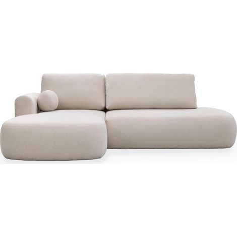 Mobilier Deco – Canapé d’angle convertible avec coffre effet peau de mouton écru – Angle gauche – Dimensions L286xP175xH90 cm – Confort exceptionnel et rangement spacieux (1/5)