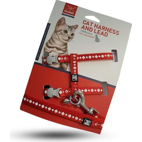 Harnais avec Laisse pour Chat Rouge, 100 x 100 cm, réglable