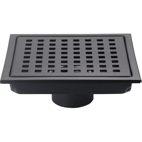 Bonde de sol carrée pour douche, en acier inoxydable 304, noir mat, avec grille amovible.-AquaForge (1/5)