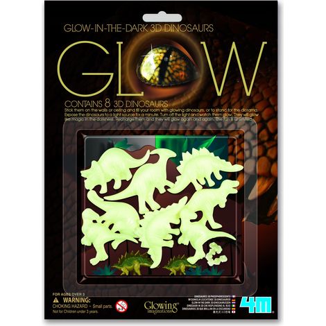 Adesivi di dinosauri luminosi per soffitto o parete, 3D, che si illuminano al buio, 4M