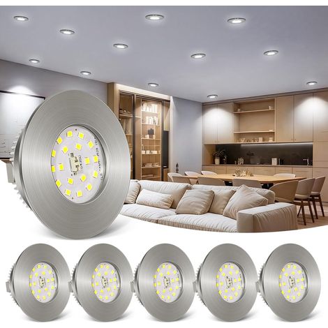 6W Spot Encastrable LED 230V - Spots LED Ultra Plats Blanc Froid 6000K - IP44 Trou Φ 60-65mm Spots de Plafond Pour Salle de Bain Cuisine Salon - Nickel Mat Lot de 6 (1/5)