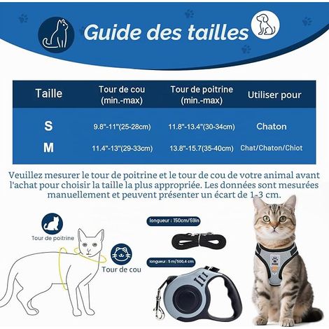 Harness with Automatic Telescopic Pull Rope 5 m/16.4 Ft, Adjustable Harness for Cats, Kitten Harness (S) (1/4)