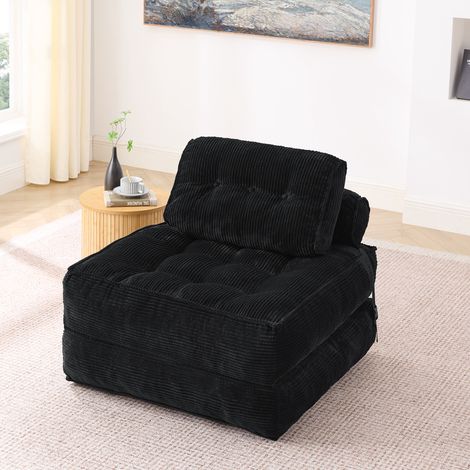 Fauteuil canapé-lit 2 en 1 pliable avec support dorsal et oreiller, lit d’appoint convertible avec matelas pour salon et chambre, noir (1/5)