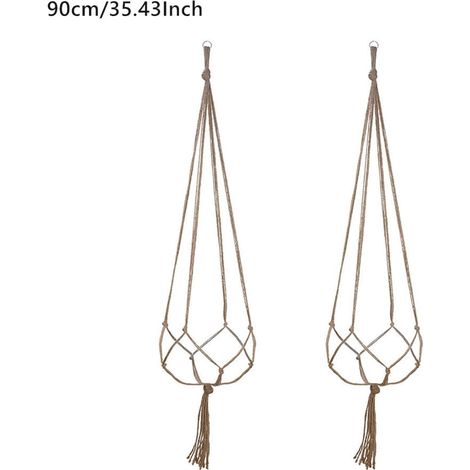 Support Pour Plante - Corde Coton Naturel - Suspension Murale Pour Pot Fleuri - Intérieur Maison Bureau Jardin - Lot De 2 (1/5)