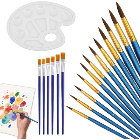 Lot de 18 pinceaux de Peinture en Nylon,Pinceaux Peinture Acrylique,Pinceau Aquarelle Kit Artiste, Palette de Mélange, Poignée Ergonomique, pour Aquarelle (1/5)