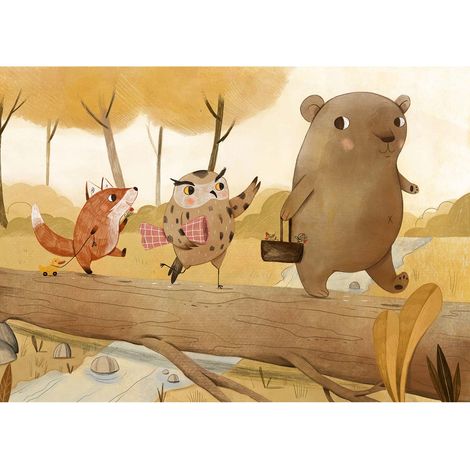 Tableau automne chambre de bébé | Tableau marron animaux de la forêt pour chambre de garçon | Tableau idéal chambre enfant 0,7 x 0,5 m (1/2)