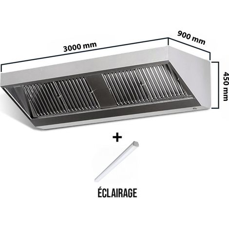 Hotte murale sans moteur 3000x900x450 mm avec éclairage, filtre et robinet de vidange PREMIUM - GOLDINOX (1/4)