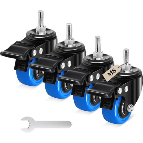 50mm Roulette Pour Meubles Tige Fileté M8 x 1,25x 25mm, Silencieuses Roulettes Etendoir Capacité 270KG, 360 Degrés Roulette Pivotantes avec Frein pour Meubles, Barbecue, Chariots, Transport (1/5)