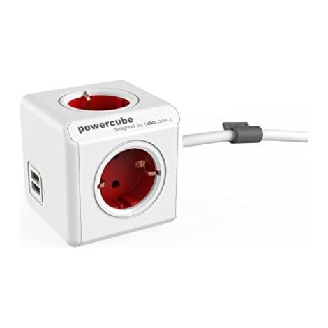 Allocacoc PowerCube Extended USB Rosso e Bianco 1,5 m (1/4)