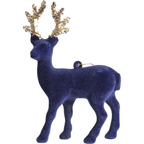 Ornement Renne - Décoration Arbre De Noël En Mousse Flockée - 13 x 8,5 x 2 cm - Bleu - 1 Pièce (1/5)