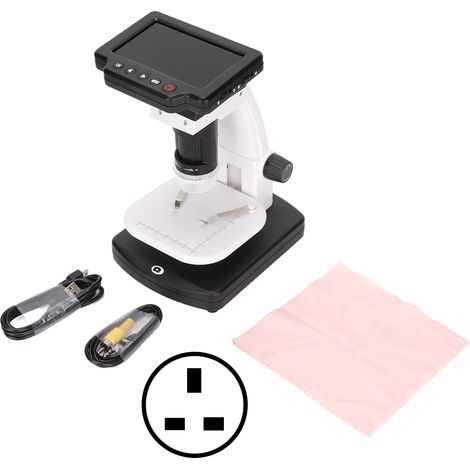 Digitales 4-Zoll-LCD-Mikroskop mit 12-MP-Sensor, 1200-facher Vergrößerung, 1080p-Video für PC, 100–240-V-Netzteil, UK-Stecker