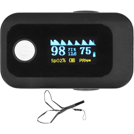 Oxymètre de pouls LED écran noir, moniteur saturation en oxygène avec cordon (1/5)