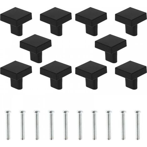 Un ensemble de 10 poignées de porte noires poignées d'armoires carrées solides poignées d'armoires de cuisine rétro (noir) (1/5)